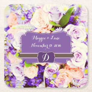 Porta-copo De Papel Quadrado Portas copos De Papel Floral Lavendar Monogramas