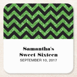 Porta-copo De Papel Quadrado Portas copos de papel Green Chevron Glitter Sweet 