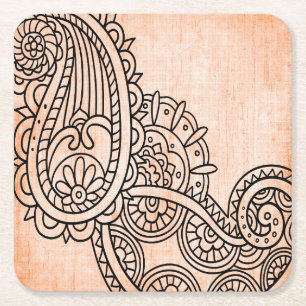 Porta-copo De Papel Quadrado Portas copos de papel Mehndi Orange Motif