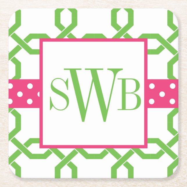 Porta-copo De Papel Quadrado Portas copos de papel monogramas e lattice (Frente)