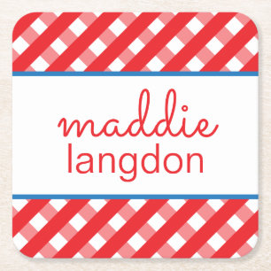 Porta-copo De Papel Quadrado Portas copos de Papel Personalizadas Gingham Cute