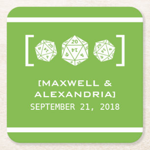 Porta-copo De Papel Quadrado Portas copos do Gamer de Dice Verde D20