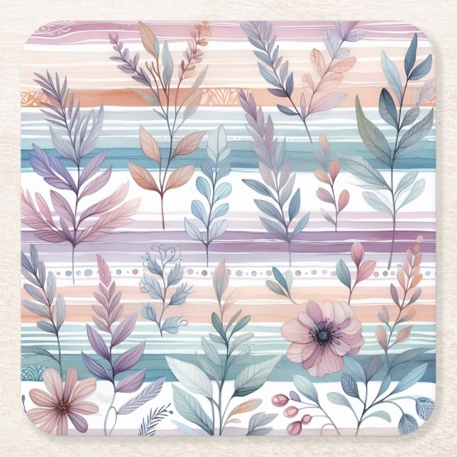 Porta-copo De Papel Quadrado Portas copos Florais de Aquarela (Frente)