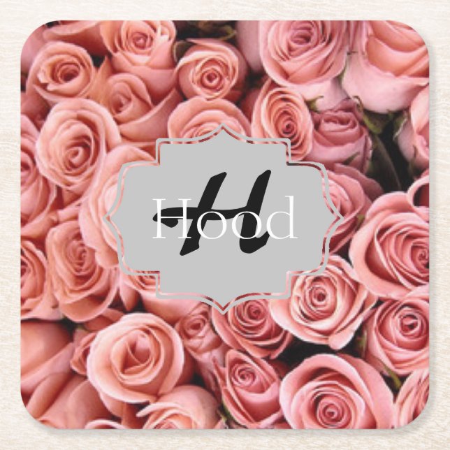 Porta-copo De Papel Quadrado Portas copos Florais Rosa (Frente)