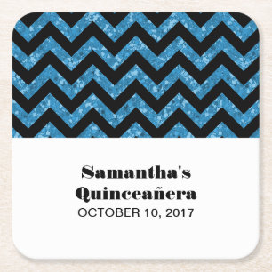 Porta-copo De Papel Quadrado Portas copos Glitter Chevron Azul Quinceañera