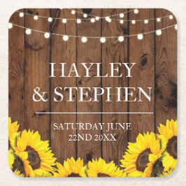 Porta-copo De Papel Quadrado Portas copos Madeira de girassol Festa de casament