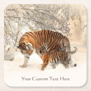 Porta-copo De Papel Quadrado Portas copos personalizadas dos Tigres de inverno