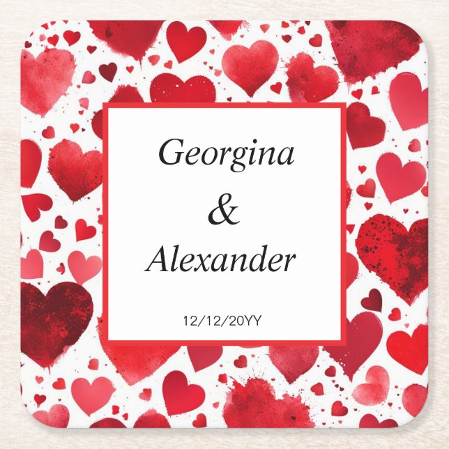 Porta-copo De Papel Quadrado Portas copos Românticas do Dia do Casamento (Frente)