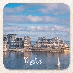 Porta-copo De Papel Quadrado Porto de Sliema e arranha-céus em Malta