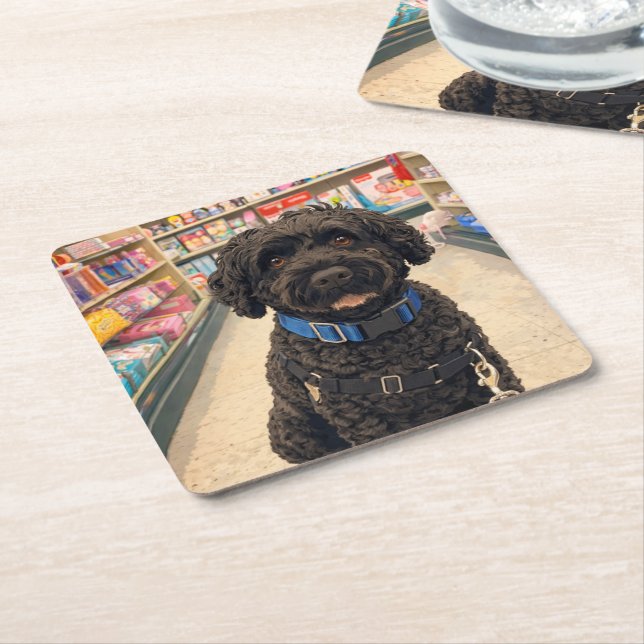 Porta-copo De Papel Quadrado Portuguese Water Dogs Anime Anemi Paper Coasters (Inclinado)