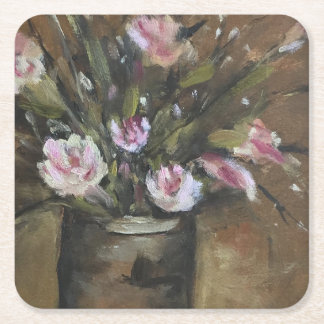 Porta-copo De Papel Quadrado "Posições cor-de-rosa" Buquê de flores - Pintura a