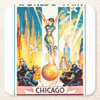 Porta-copo De Papel Quadrado Poster 1933 de Chicago da feira de mundos do