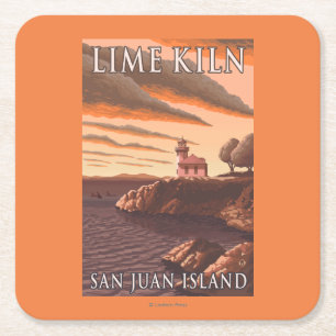 Porta-copo De Papel Quadrado Poster das viagens vintage do farol da estufa de