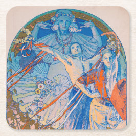 Porta-copo De Papel Quadrado Poster de Alphonse Mucha para o Festival de Sokol 