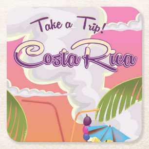 Porta-copo De Papel Quadrado poster de viagens de desenho da costa Rica.