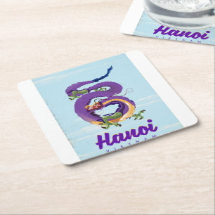 Porta-copo De Papel Quadrado Poster de viagens de dragão de safra Vietnã Hanoi