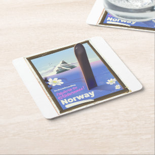 Porta-copo De Papel Quadrado Poster de viagens de estilo de vintage do Norway S