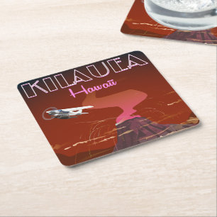 Porta-copo De Papel Quadrado Poster de viagens de voo Kilauea Hawaii