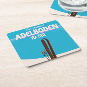 Porta-copo De Papel Quadrado Poster de viagens do esqui da suiça de Adelboden