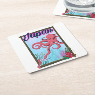 Porta-copo De Papel Quadrado Poster de viagens do estilo do vintage de Japão