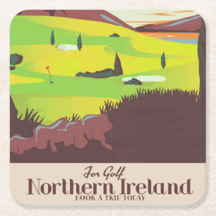Porta-copo De Papel Quadrado Poster de viagens 'For Golf' da Irlanda Norte