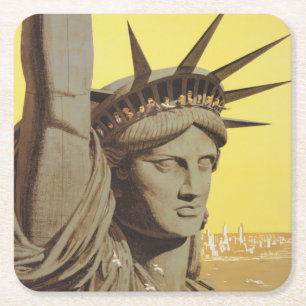 Porta-copo De Papel Quadrado Poster de viagens Para Nova Iorque, United Air Lin