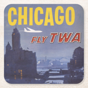 Porta-copo De Papel Quadrado Poster de viagens Para Voos Da Trans World Airline