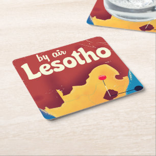 Porta-copo De Papel Quadrado Poster de voo da Viagens vintage Lesoto