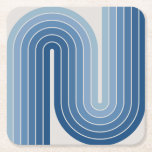 Porta-copo De Papel Quadrado Poster Design de Arco Duplo Geométrico Retroativo<br><div class="desc">Design de Arca Dupla Geométrica do Meio século Retrofuturístico em Azul.</div>