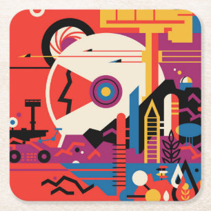 Porta-copo De Papel Quadrado Poster do Espaço Retroativo - Programa de Exploraç