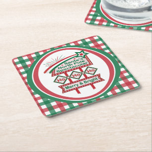 Porta-copo De Papel Quadrado Pôster Retro do Papai Noel – Ho Ho Ho Alegre e Bri