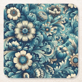 Porta-copo De Papel Quadrado Pousa-Copos de Papel Floral Azul Ornamental Mais F