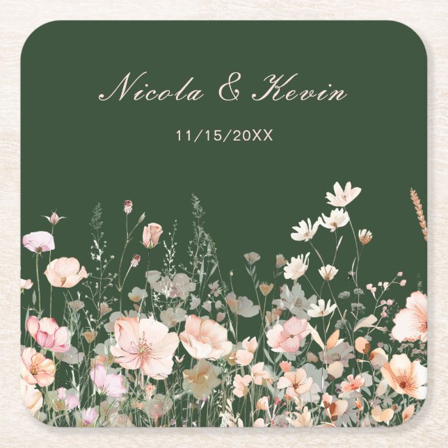 Porta-copo De Papel Quadrado Pousa-copos Floral Primavera Flor Silvestre (Frente)