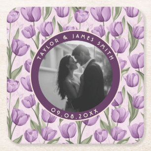 Porta-copo De Papel Quadrado Pousa de casamento de folhagem de tulipa vintage