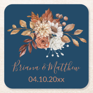 Porta-copo De Papel Quadrado Pousa Floral Azul Marinho Quadrado de Papel