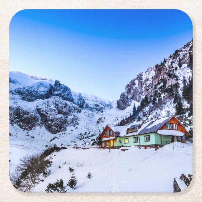 Porta-copo De Papel Quadrado Pousa-íngua Quadrados Malaiesti, montanha Bucegi (Frente)
