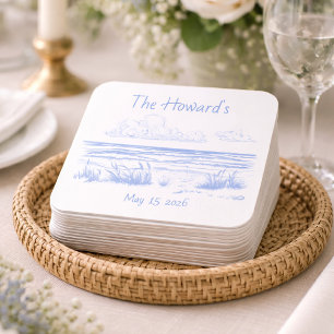 Porta-copo De Papel Quadrado Pousadas de Praia Pessoais para Casamento