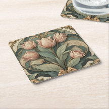 Pousadeiras Florais de Tulipas Rosa Art Nouveau