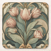 Pousadeiras Florais de Tulipas Rosa Art Nouveau