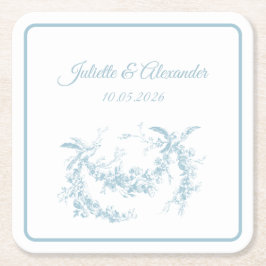 Porta-copo De Papel Quadrado Powder Blue Toile de Jouy Wedding Paper Coasters