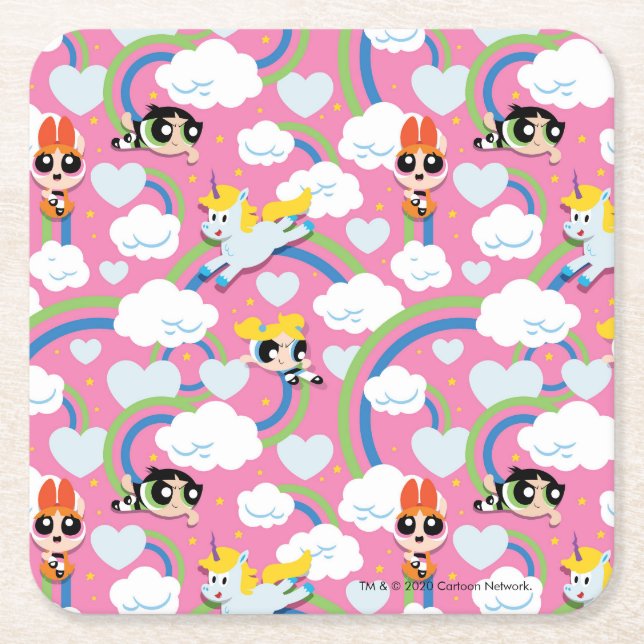Porta-copo De Papel Quadrado Powerpuff Girls & Donny Rainbow Patterno (Frente)