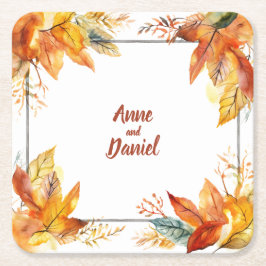 Porta-copo De Papel Quadrado Praça Folha de outono: Portas copos de Casamento P