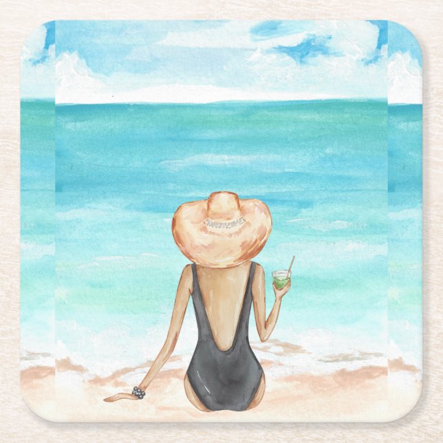 Porta-copo De Papel Quadrado praia (Frente)