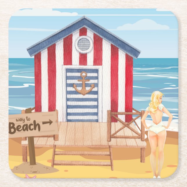 Porta-copo De Papel Quadrado praia (Frente)