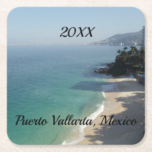 Porta-copo De Papel Quadrado praia arenosa azul e mar