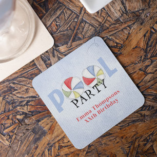 Porta-copo De Papel Quadrado Praia Colorida do Partido da Piscina de Verão