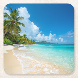 Porta-copo De Papel Quadrado Praia de palmeiras Oceano Tropical