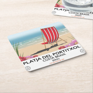 Porta-copo De Papel Quadrado Praia do Portitxol, Costa Brava, Espanha
