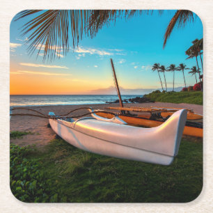 Porta-copo De Papel Quadrado Praia sul de Maui no por do sol Maui, Havaí