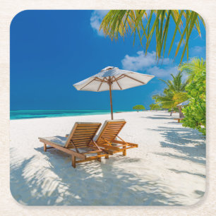Porta-copo De Papel Quadrado Praias Tropicais   Lounge Chairs Beach, Bora Bora